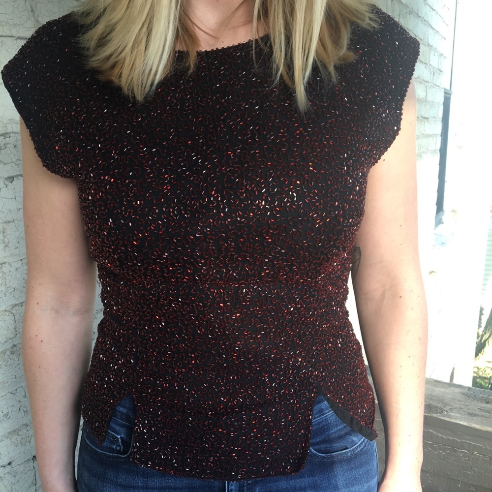 Vintage Laurence Kazar beaded silk blouse
